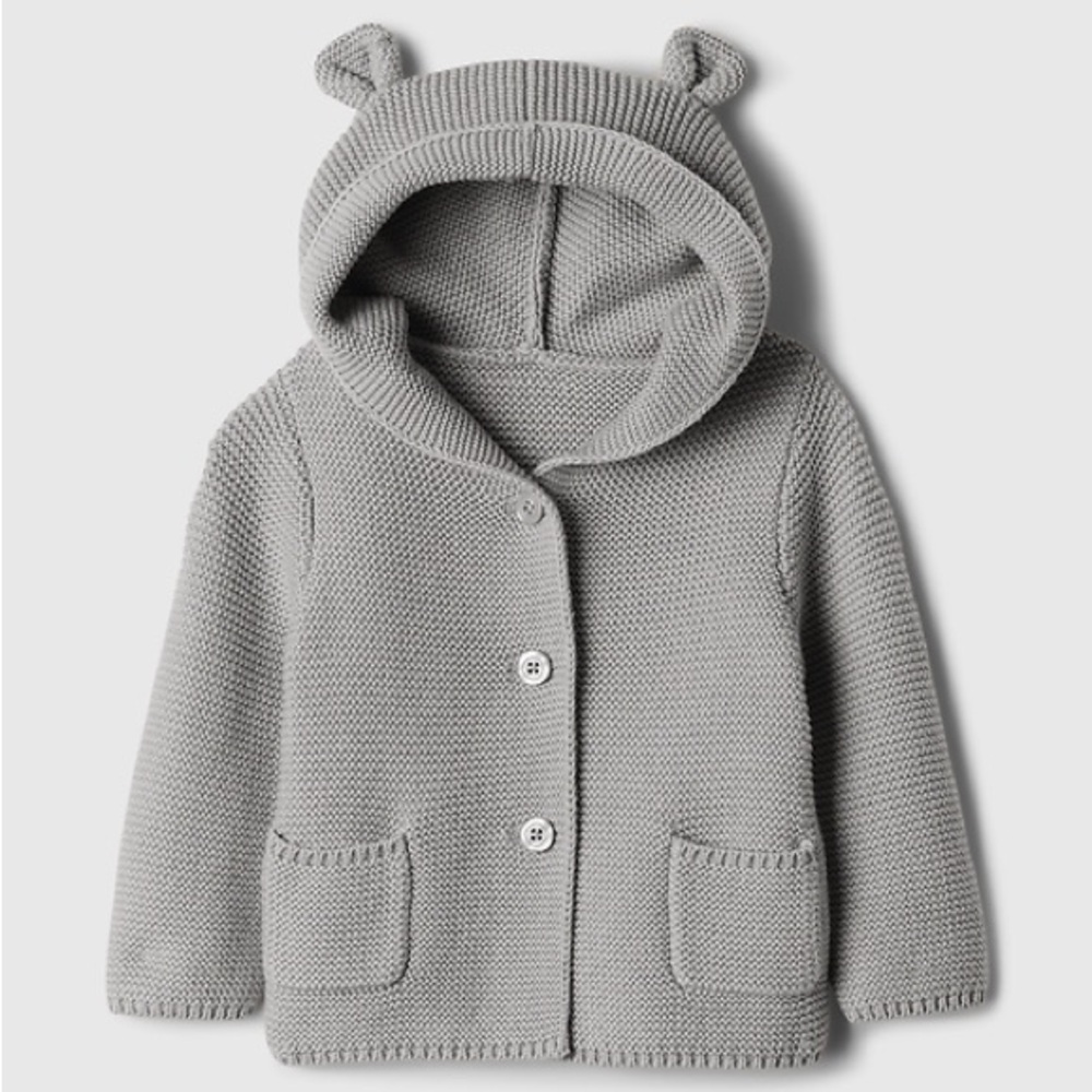 Gap Light Gray Hooded Cotton Knit Cardigan & booties